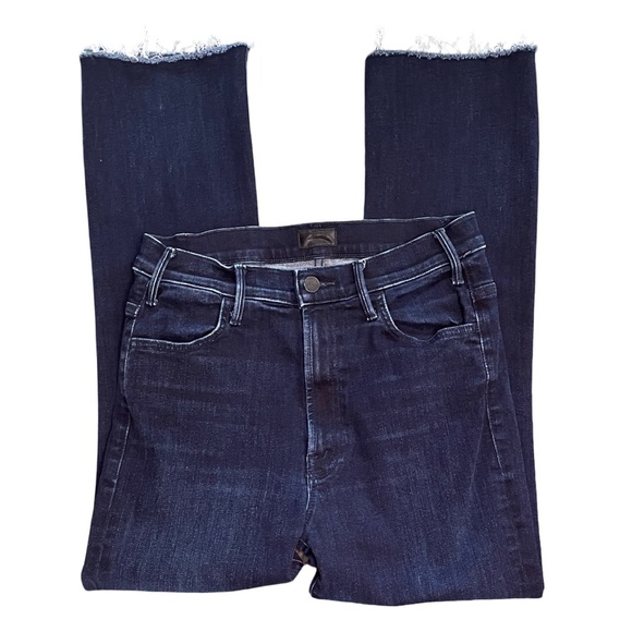 MOTHER The Hustler Ankle Fray Howling at the Disco Ball Dark Blue Denim Size 28 - Picture 6 of 14